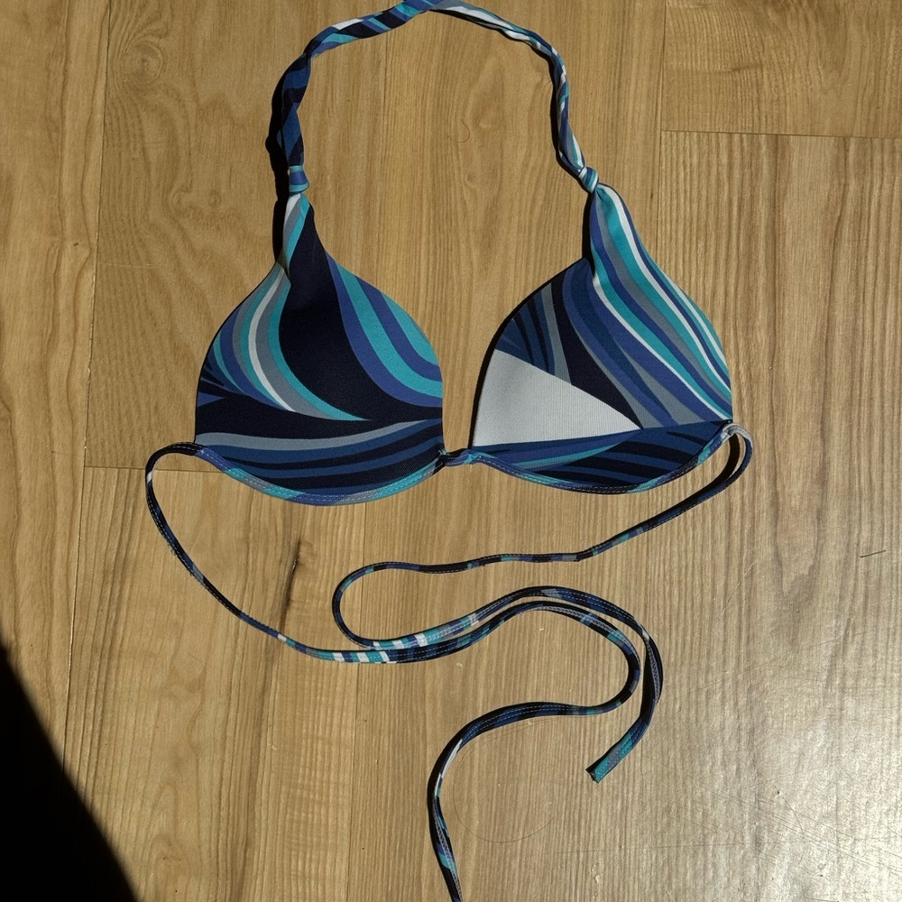 Blue and White Patterned Bikini Top